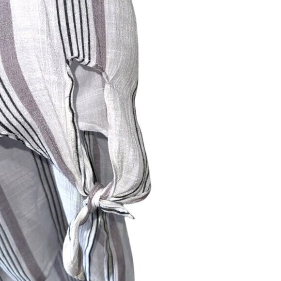 Fred David Womens Striped Button-Front Blouse With Tie Sleeves L White & Gray - Picture 5 of 8